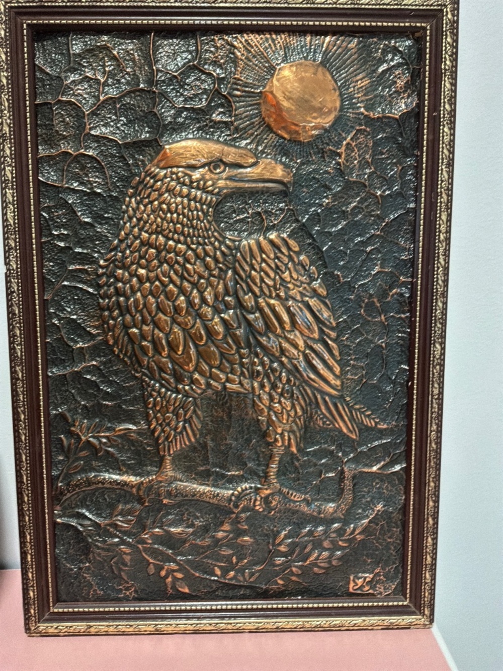 Handcrafted 3D Copper Relief Wall Art - Framed Hawk/Eagle/Wildlife Metal Decor